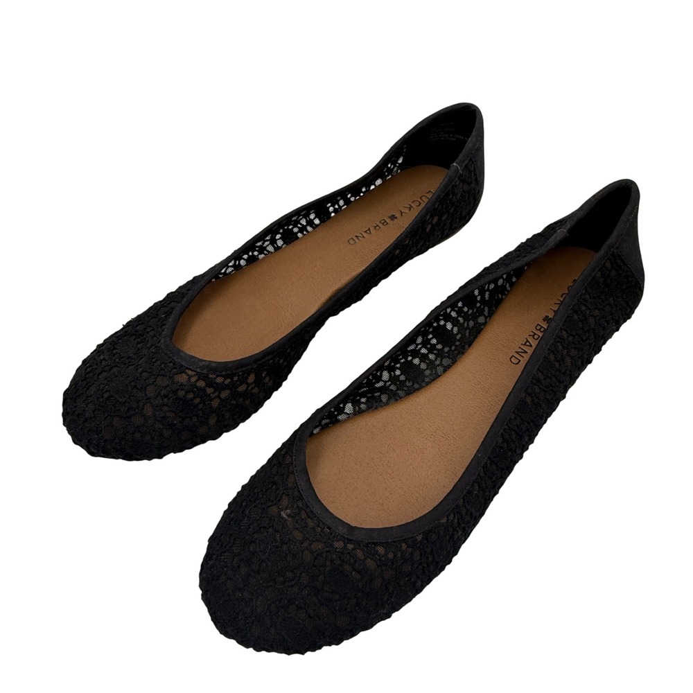 Lucky Brand Edmonda Black Lace Ballet Flats Women's 9M 39 Balletcore Boho